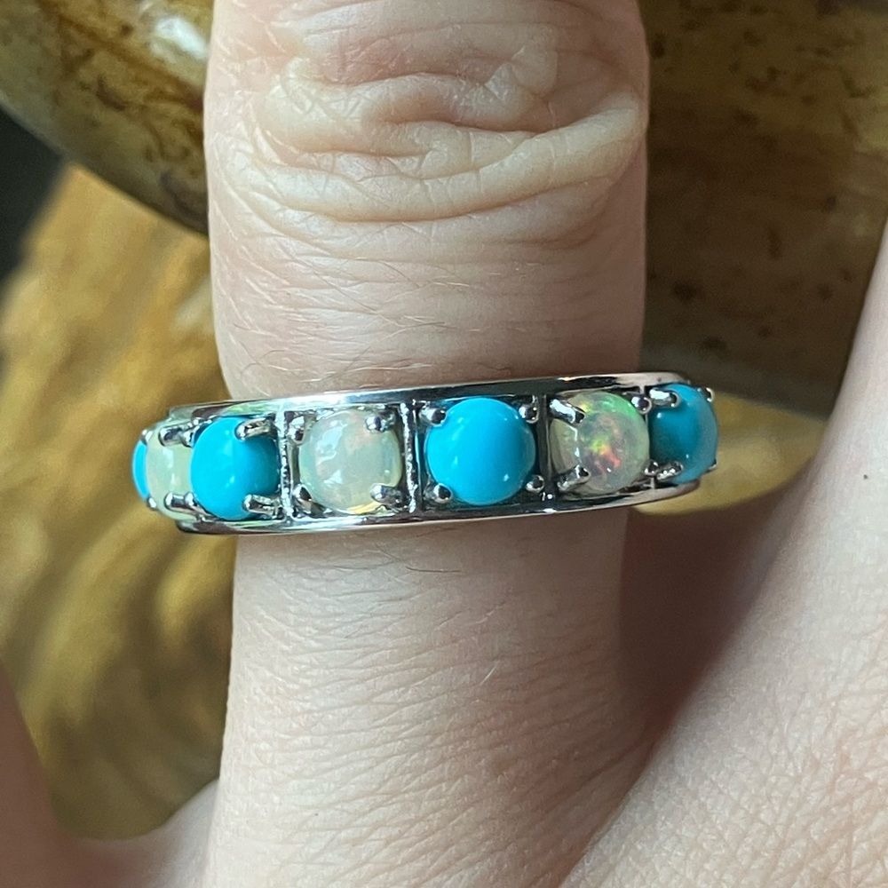Sleeping Beauty Turquoise Ethiopian Opal Sterling Silver Ring Size 6